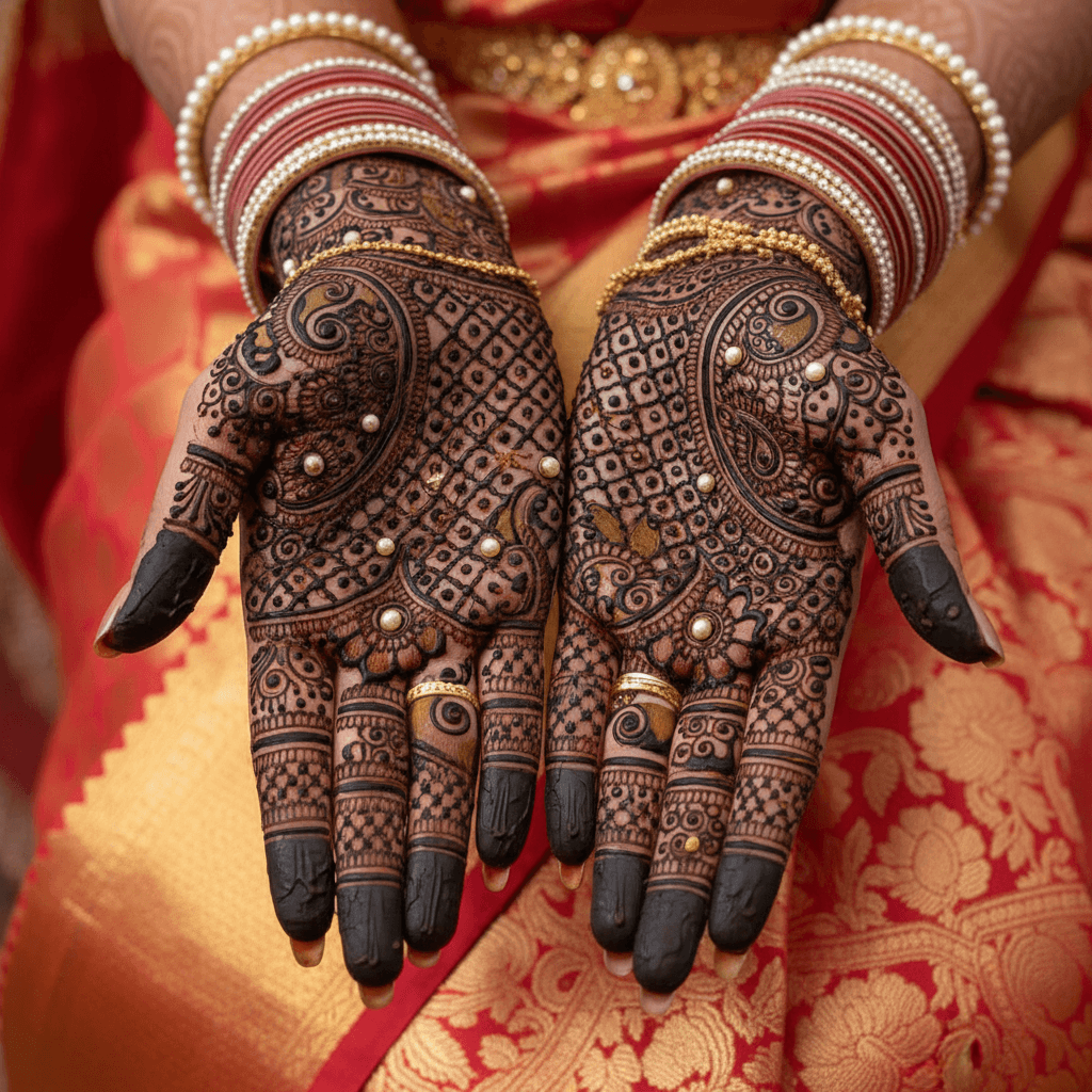 Intricate bridal mehendi design on hands