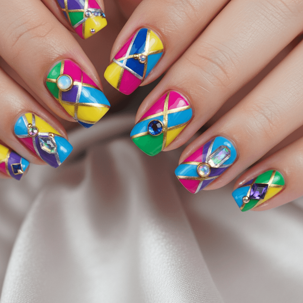 Creative nail art design with gemstones