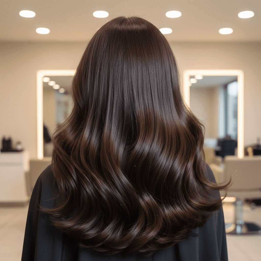 Keratin-treated smooth shiny hair result