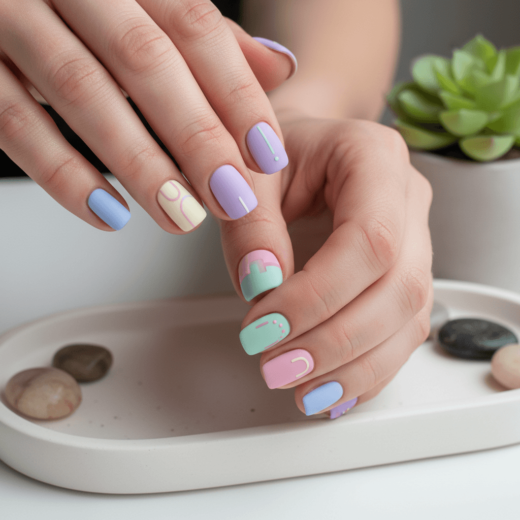 Modern minimalist nail art in pastels